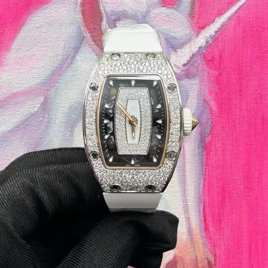  改裝定制 高仿 Richard Mille 理查德米勒 女士腕錶 07-01 Snow Setting 鉑金雪花鑽