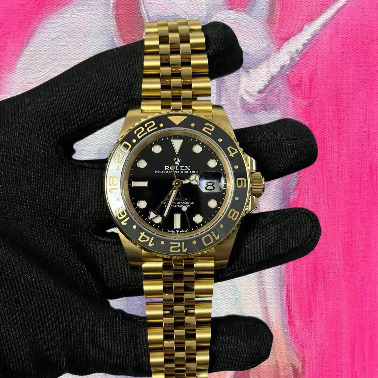 改裝定制 高仿ROLEX 勞力士 格林尼治 GMT 全金皮蛋圈 M126718GRNR-0001