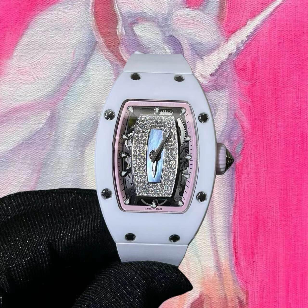  改裝定制 高仿 Richard Mille 理查德米勒女士 RM07-01 櫻花粉白陶瓷