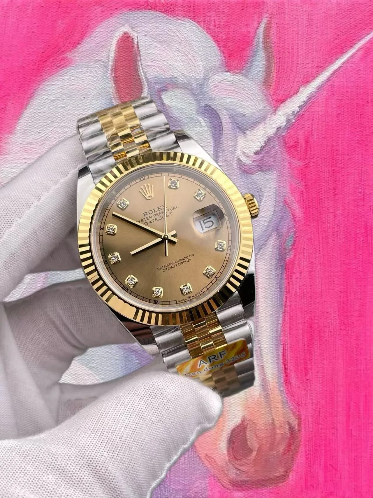 ARF廠 勞力士 日志型 41mm 間金鑽刻香檳盤 五珠鏈 丹東3235機芯