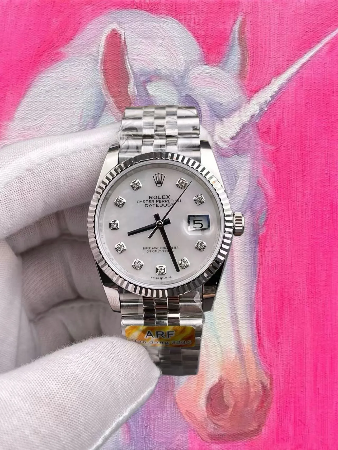 ARF廠 勞力士 日志型 36mm 白貝母鑽刻 五珠鏈 丹東3235
