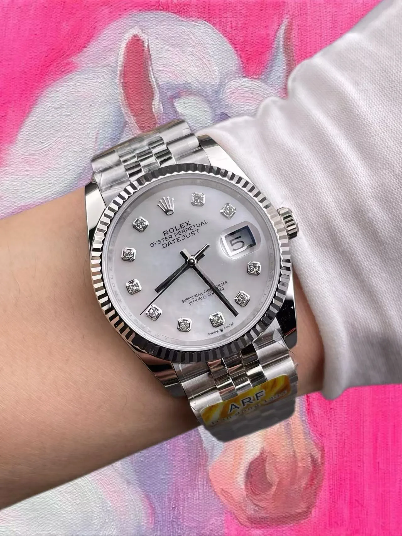 ARF廠 勞力士 日志型 36mm 白貝母鑽刻 五珠鏈 丹東3235