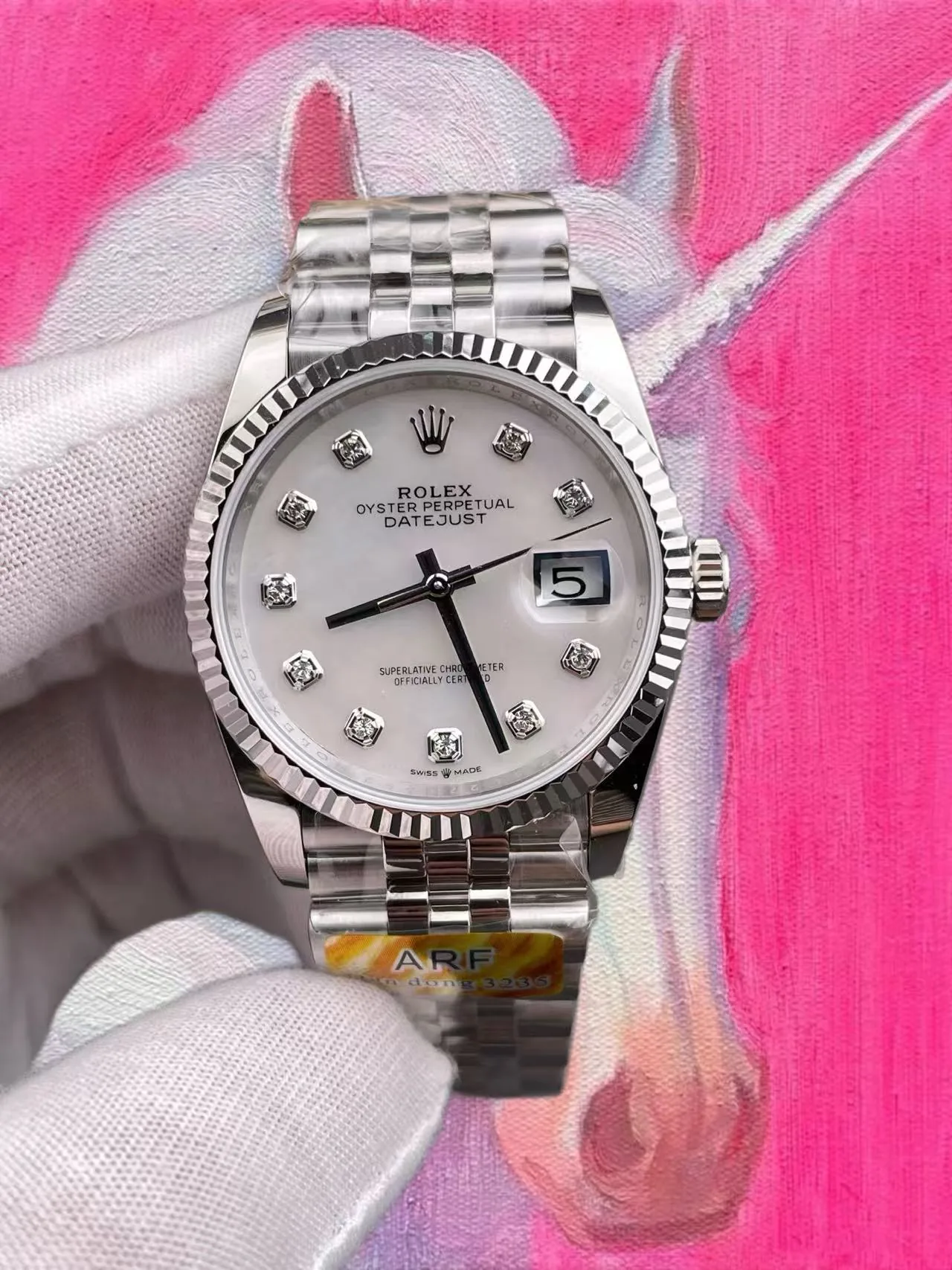ARF廠 勞力士 日志型 36mm 白貝母鑽刻 五珠鏈 丹東3235