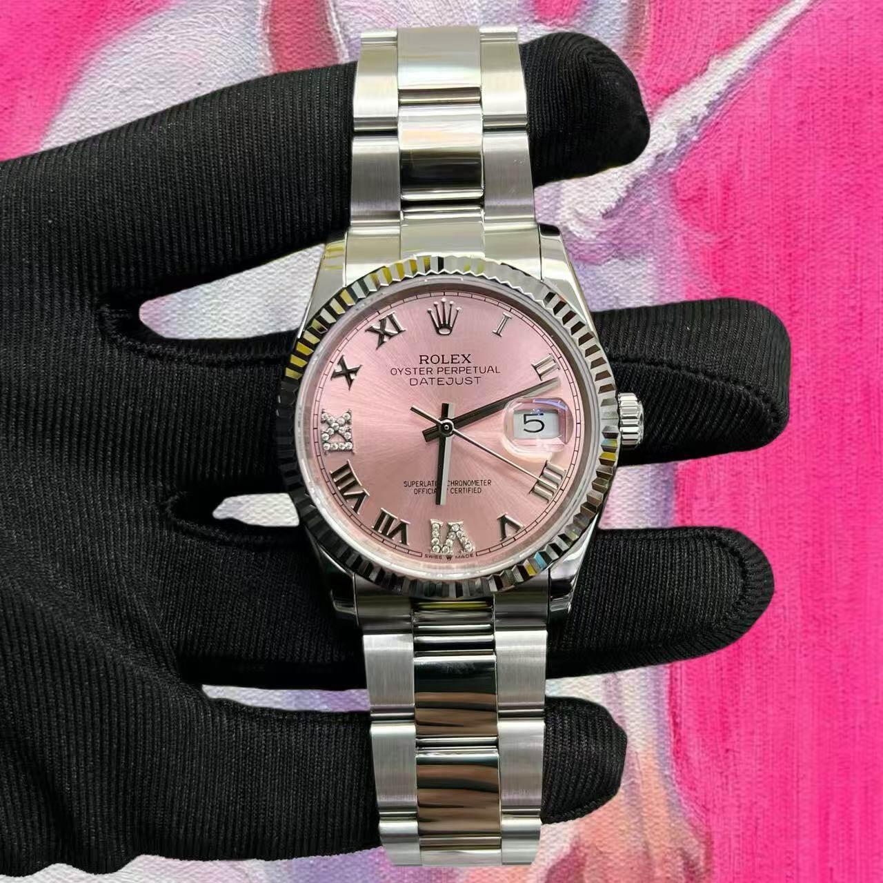  改裝定製  高仿ROLEX Datejust勞力士 日誌系列 粉盤羅馬刻度 M126234-0031