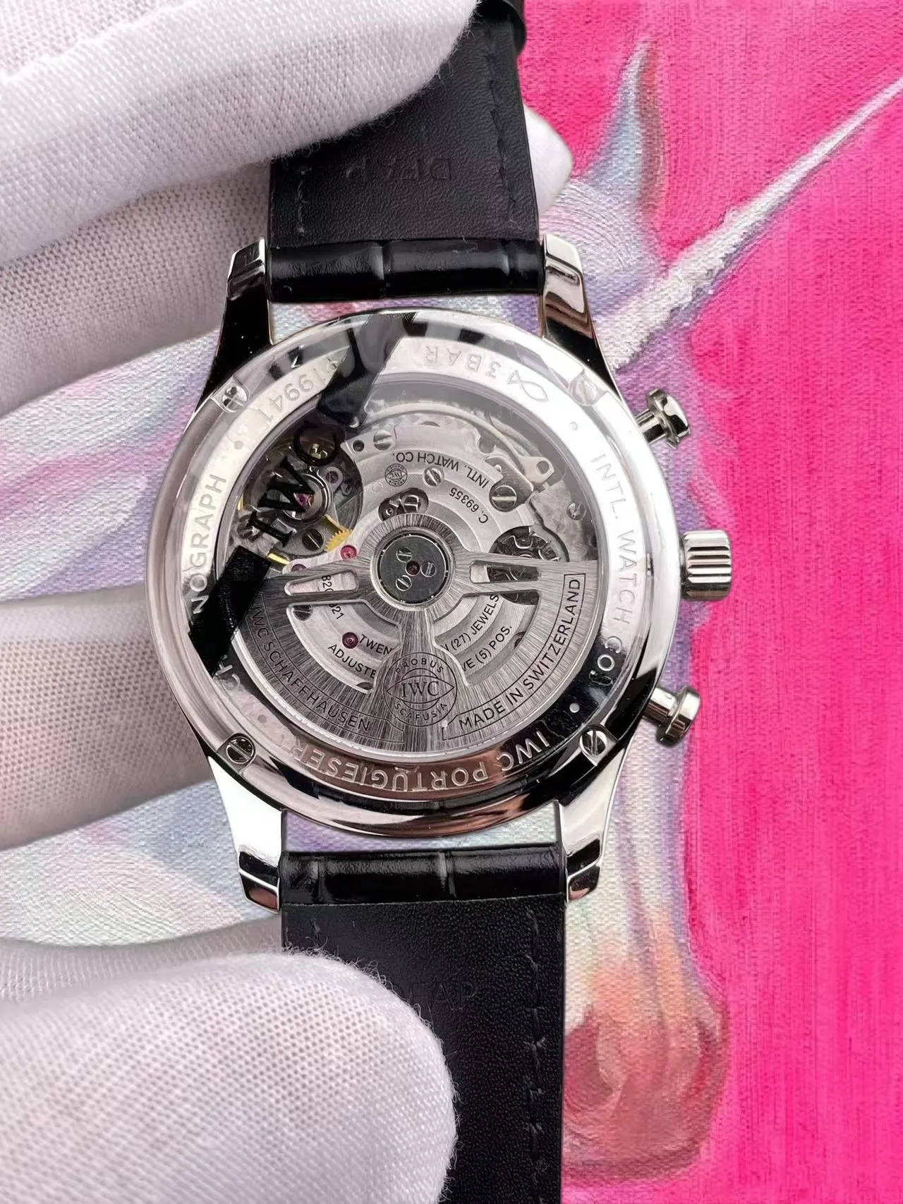 葡計一體機背透:IWC 69355克隆機芯、27鑽六方位調校刻字、Probus Scafusia徽章自動陀