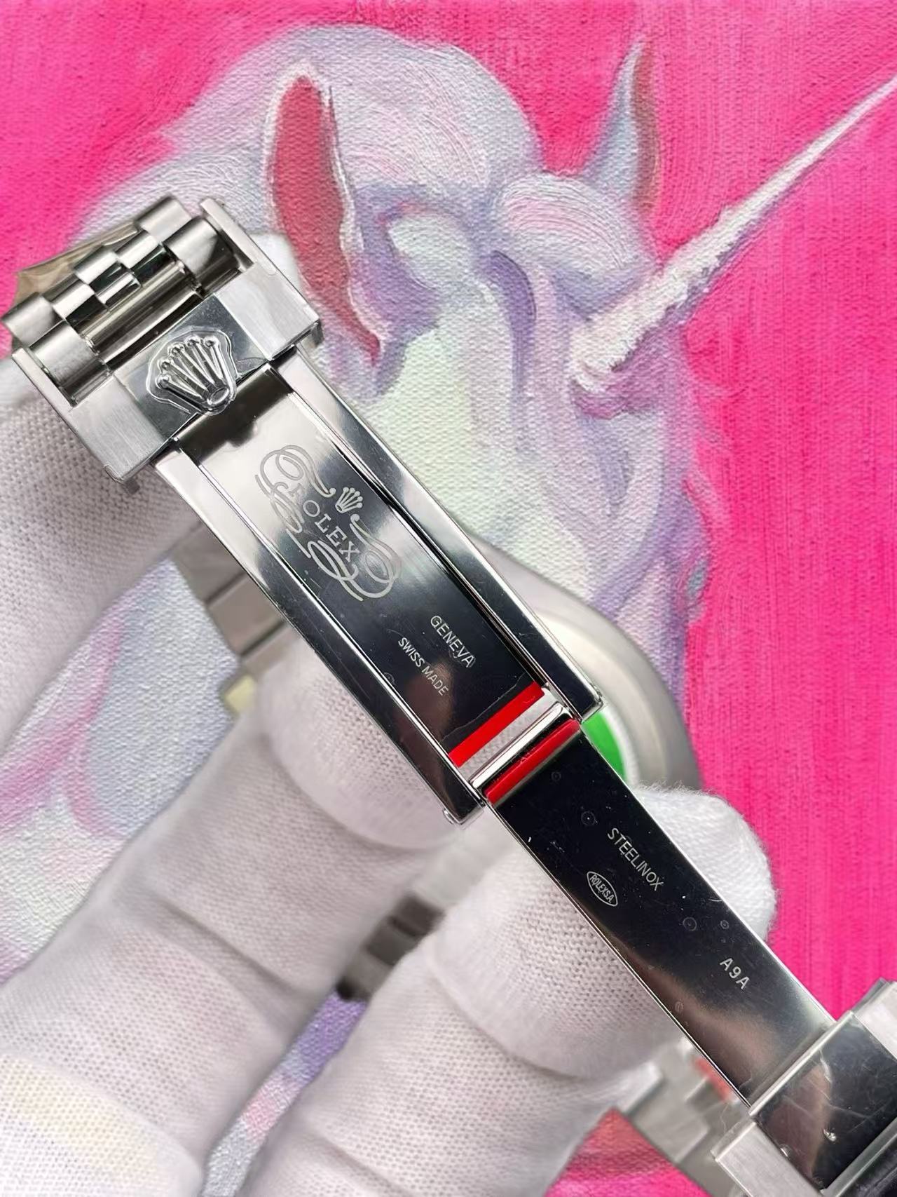 雪碧圈 表扣內刻字 ROLEX GENEVA SWISS MADE STEELINOX A9A 防偽編碼實拍